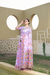 jamdani lavender cotton saree