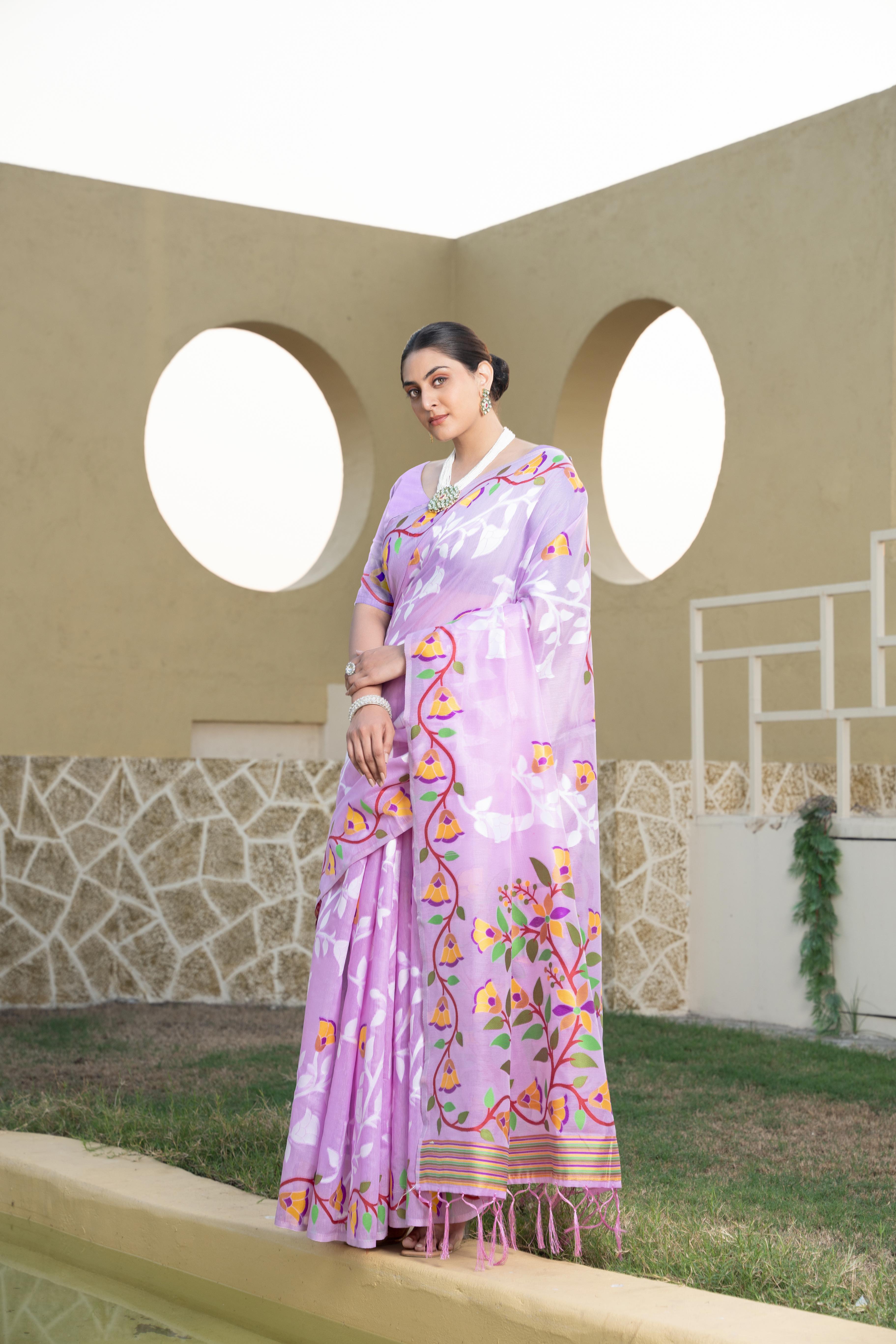 jamdani lavender cotton saree online