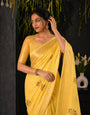 Yellow Cotton Silk Floral Embroidery Saree