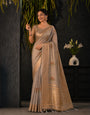 Grey Cotton Silk Floral Embroidery Saree