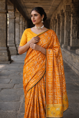 Yellow Gujarati Bandhani Saree