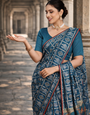 Blue Gujarati Bandhani Saree