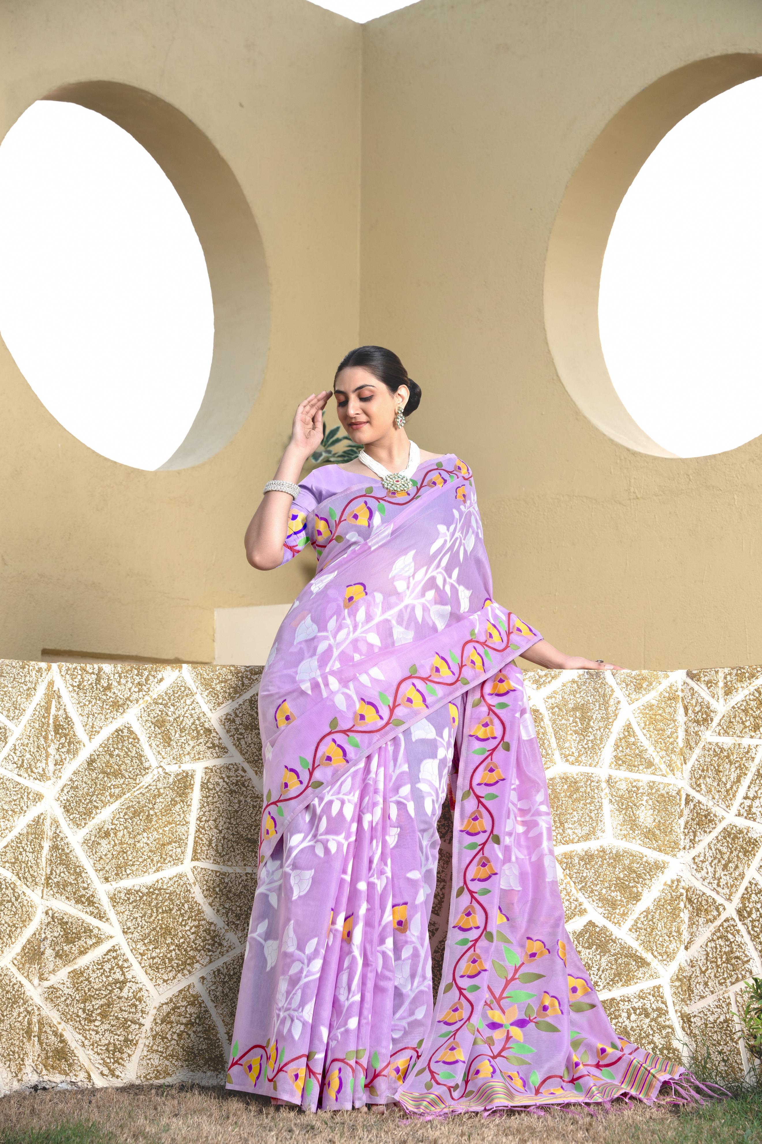 lavender floral printed saree