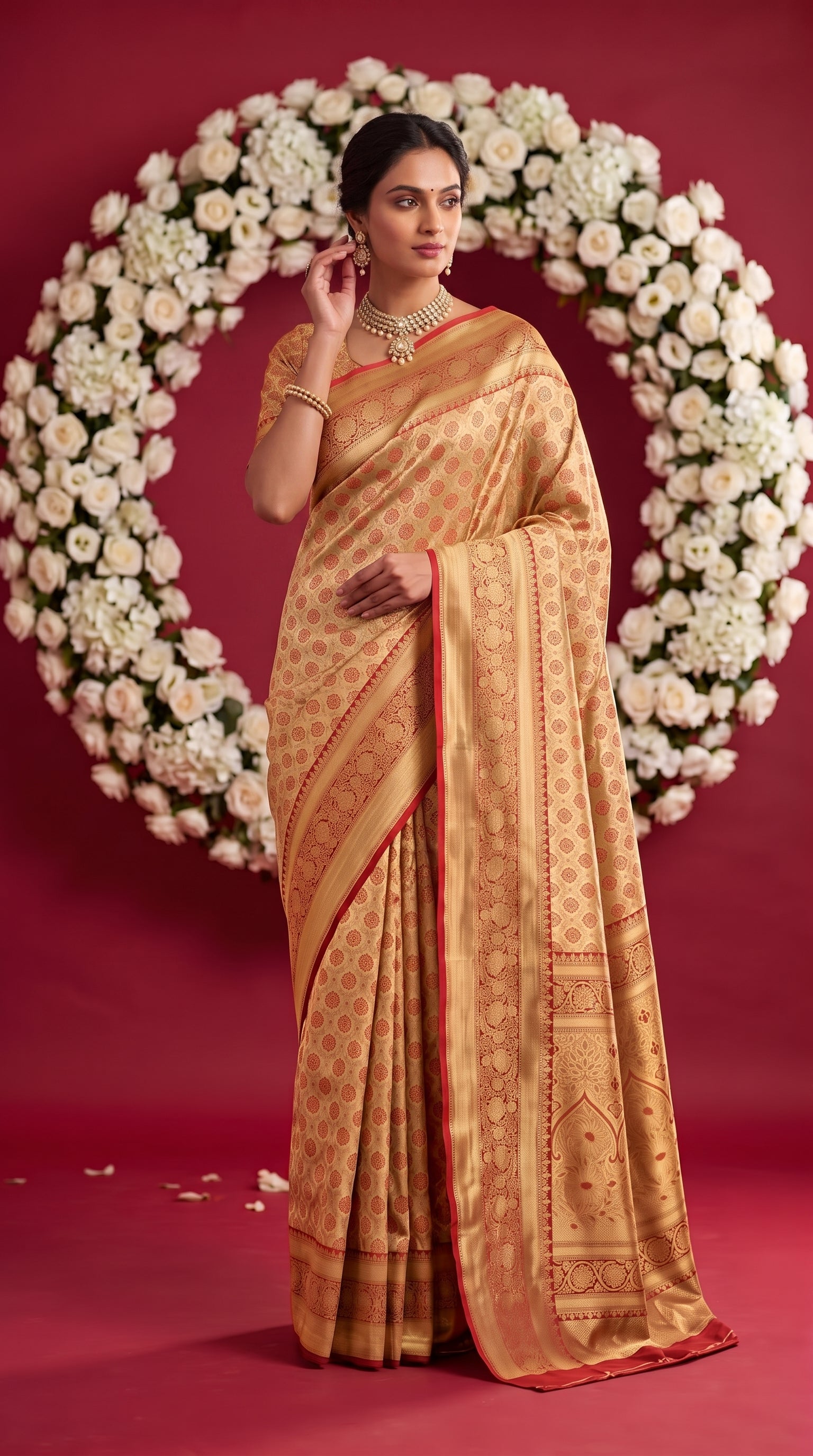 Metallic Orange Soft Banarasi Silk Saree