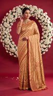 Metallic Orange Soft Banarasi Silk Saree
