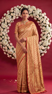 Metallic Orange Soft Banarasi Silk Saree