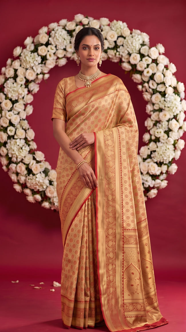 Metallic Orange Soft Banarasi Silk Saree