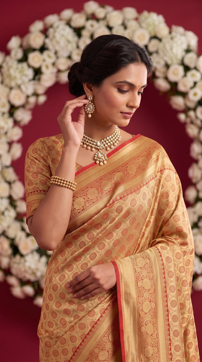 Metallic Orange Soft Banarasi Silk Saree