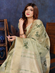 mehendi saree with thread embroidery

