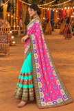Pink Georgette-Silk Half And Half Bandhani Saree For Navratri