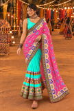 Pink Georgette-Silk Half And Half Bandhani Saree For Navratri