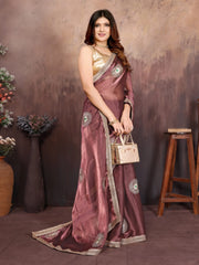 Wine Designer Chiffon Saree with Gotta Patti Work