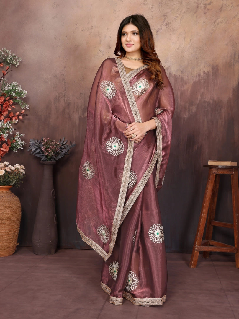 Wine Chiffon Silk Saree