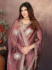 Wine Designer Chiffon Saree with Gotta Patti Work