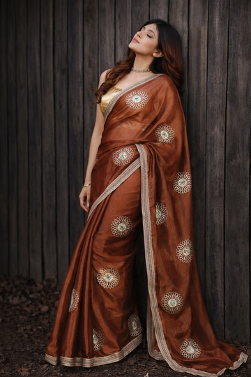 Rustic Brown Chiffon Silk Saree