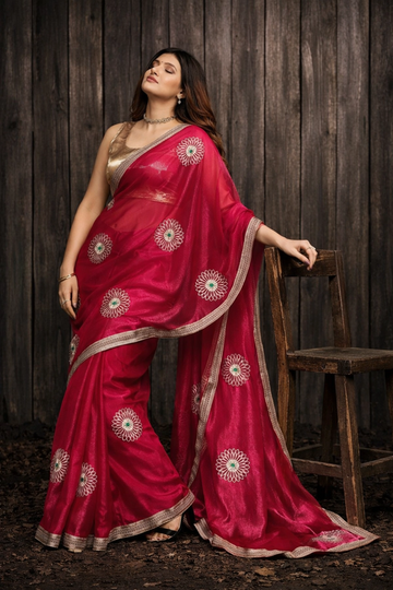 Rani Pink Chiffon Silk Saree