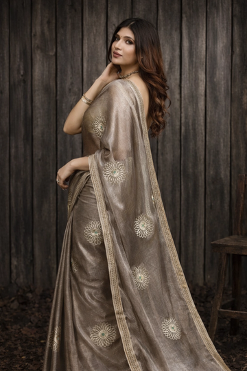 Grey Chiffon Silk Saree