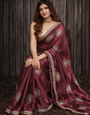 Wine Chiffon Silk Saree