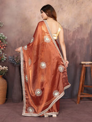 Rustic Brown Designer Chiffon Saree with Gotta Patti Work
