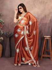 Rustic Brown Designer Chiffon Saree with Gotta Patti Work