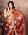 Rustic Brown Designer Chiffon Saree with Gotta Patti Work