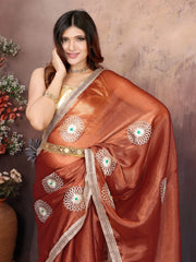Rustic Brown Designer Chiffon Saree with Gotta Patti Work