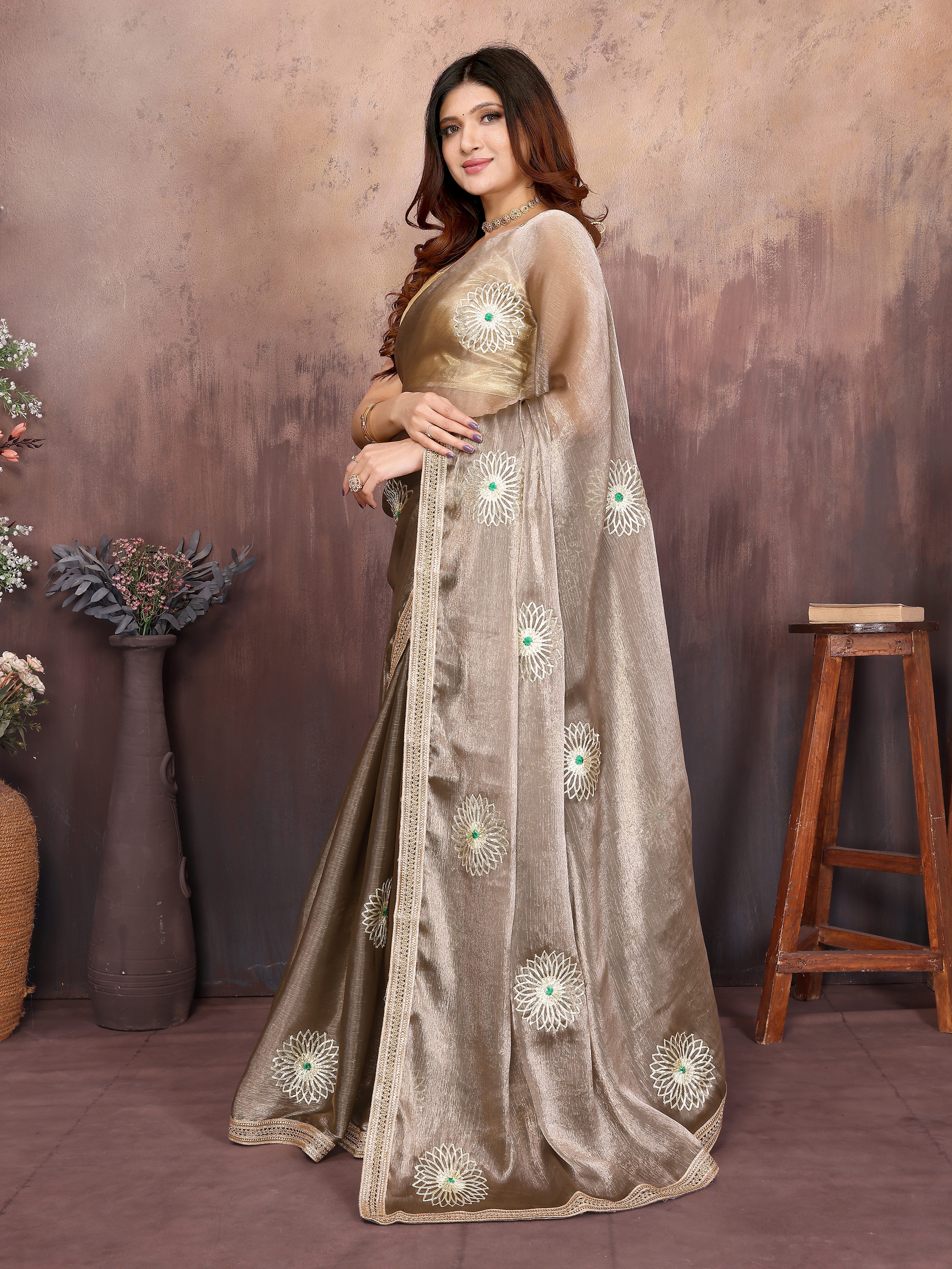 Grey Designer Chiffon Saree with Gotta Patti Work