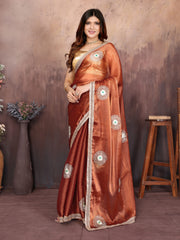 Rustic Brown Designer Chiffon Saree with Gotta Patti Work