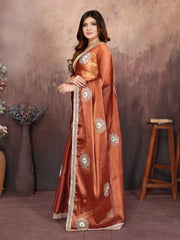 Rustic Brown Designer Chiffon Saree with Gotta Patti Work