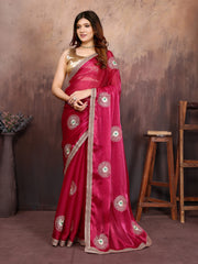 Rani Pink Designer Chiffon Saree with Gotta Patti Work