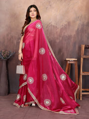 Rani Pink Designer Chiffon Saree with Gotta Patti Work