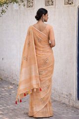 Simple Orange Linen Summer Saree