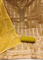 Yellow Color organza unstitched suit with dupatta