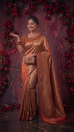 Orange Banarasi Silk Saree With Peacock Zari Work