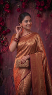 Orange Banarasi Silk Saree With Peacock Zari Work