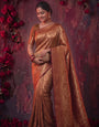Orange Banarasi Silk Saree With Peacock Zari Work