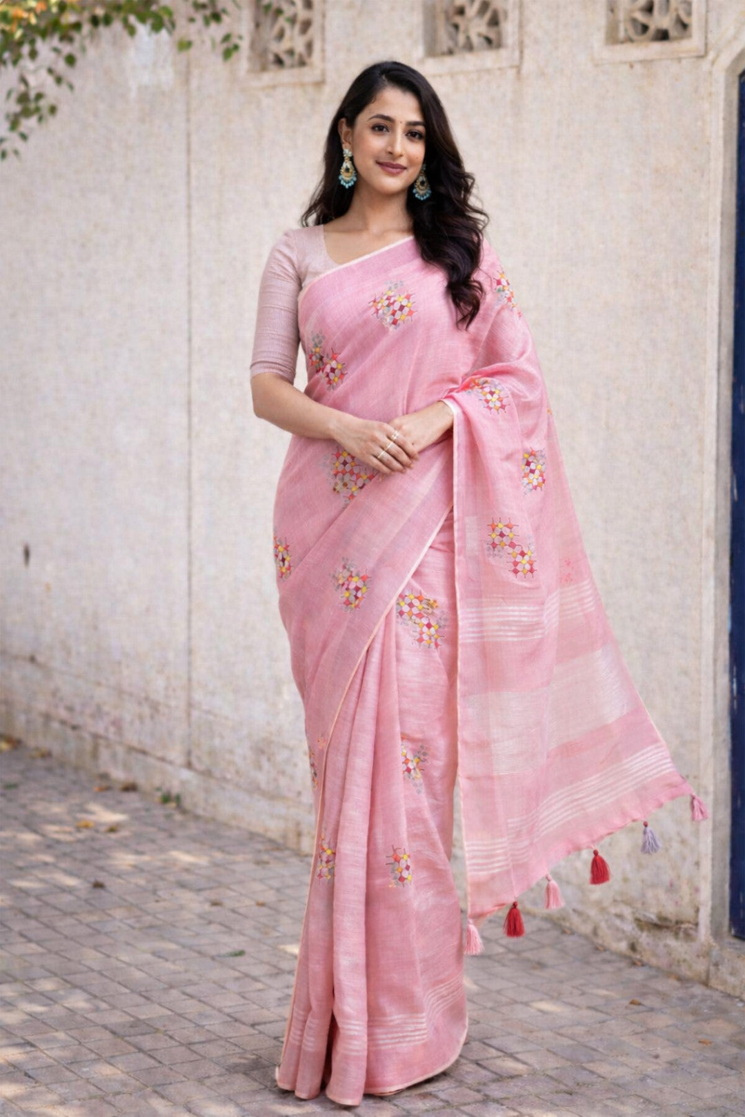 Simple Pink Linen Summer Saree