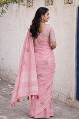 Simple Pink Linen Summer Saree