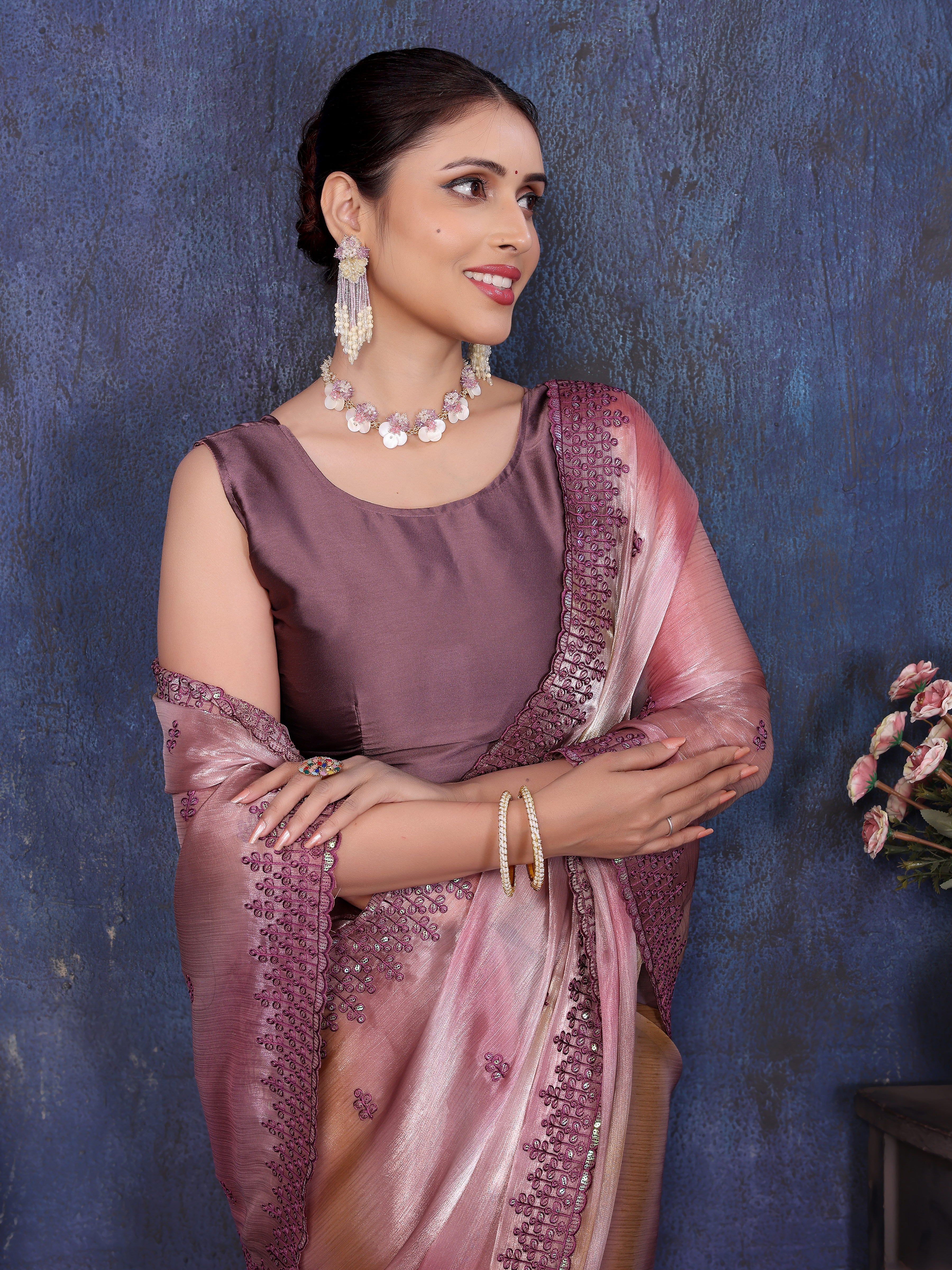 pink designer saree for wedding wear