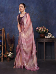 pink designer saree with embroidery work for wedding wear