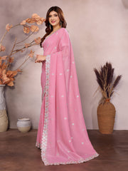 pink silk cutwork saree by banarasi weavers