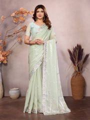 pista green barbarick silk saree online India