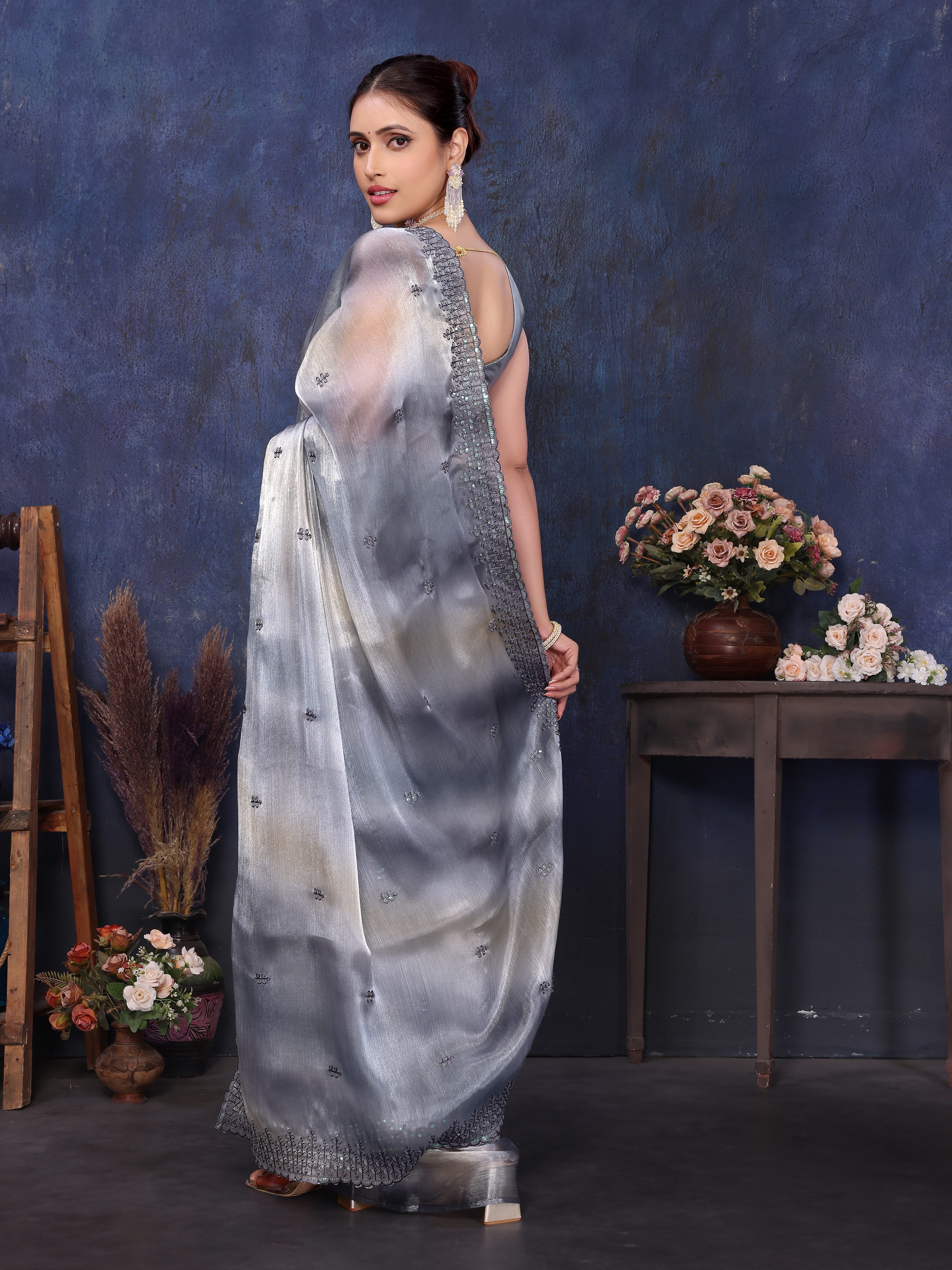 premium grey silk saree for weddings