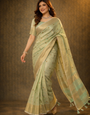 Sea Green Cotton Silk Thread Work Saree