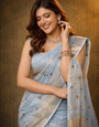 Blue Cotton Silk Thread Work Saree