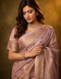 Purple Cotton Silk Thread Work Saree