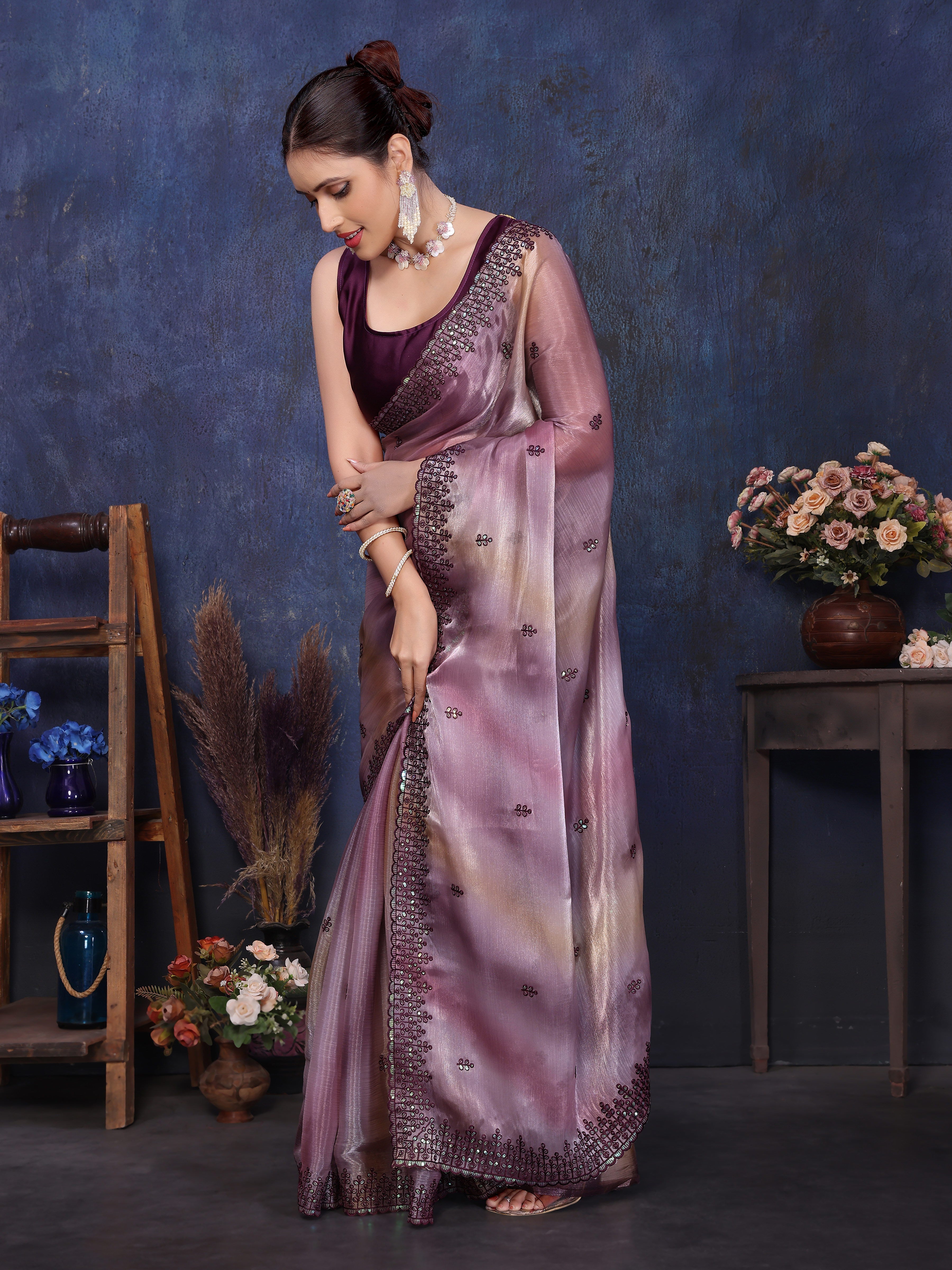 pure and soft purple silk blend saree