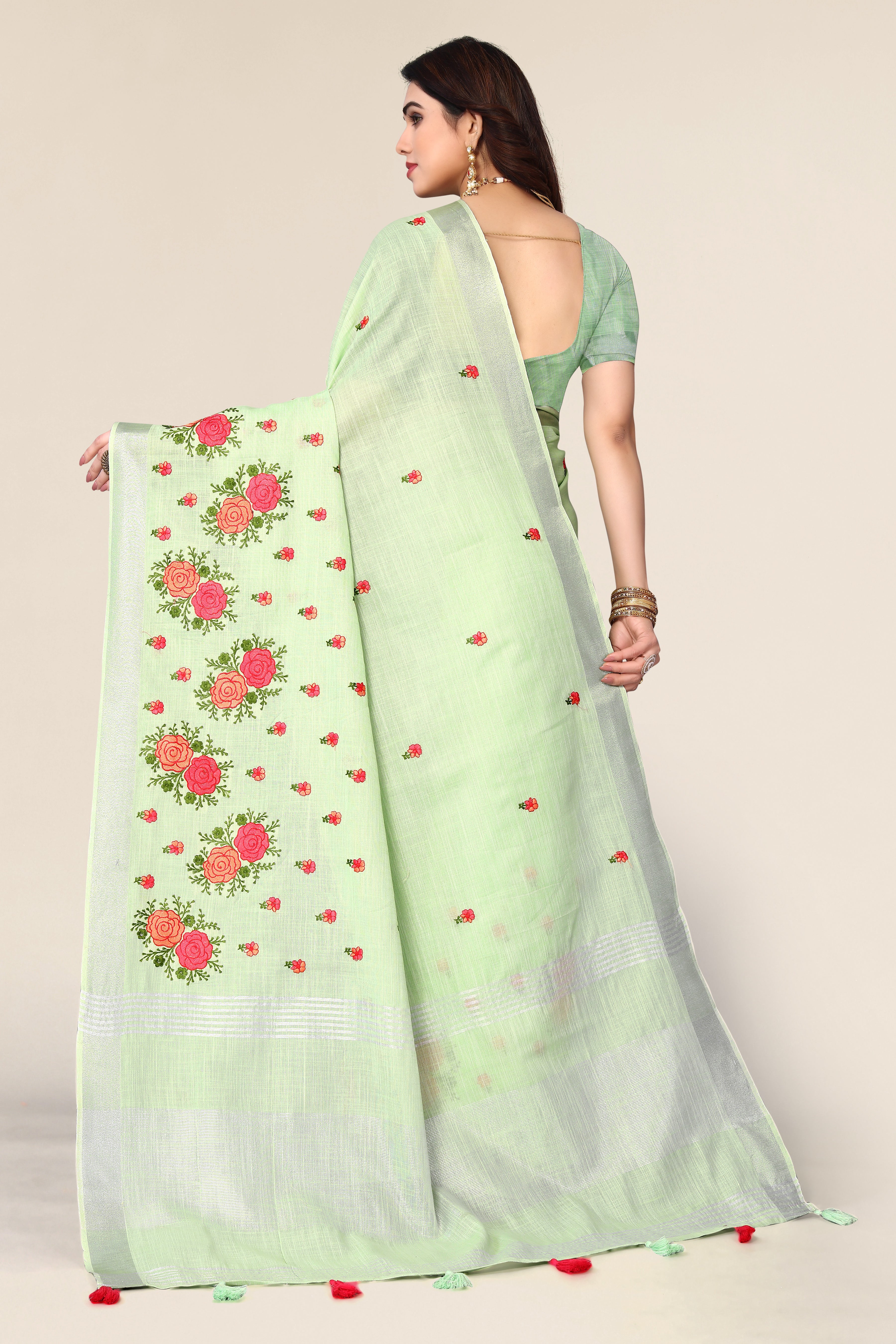 pure green cotton saree festive wear