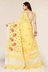 pure yellow cotton silk saree for festive wear