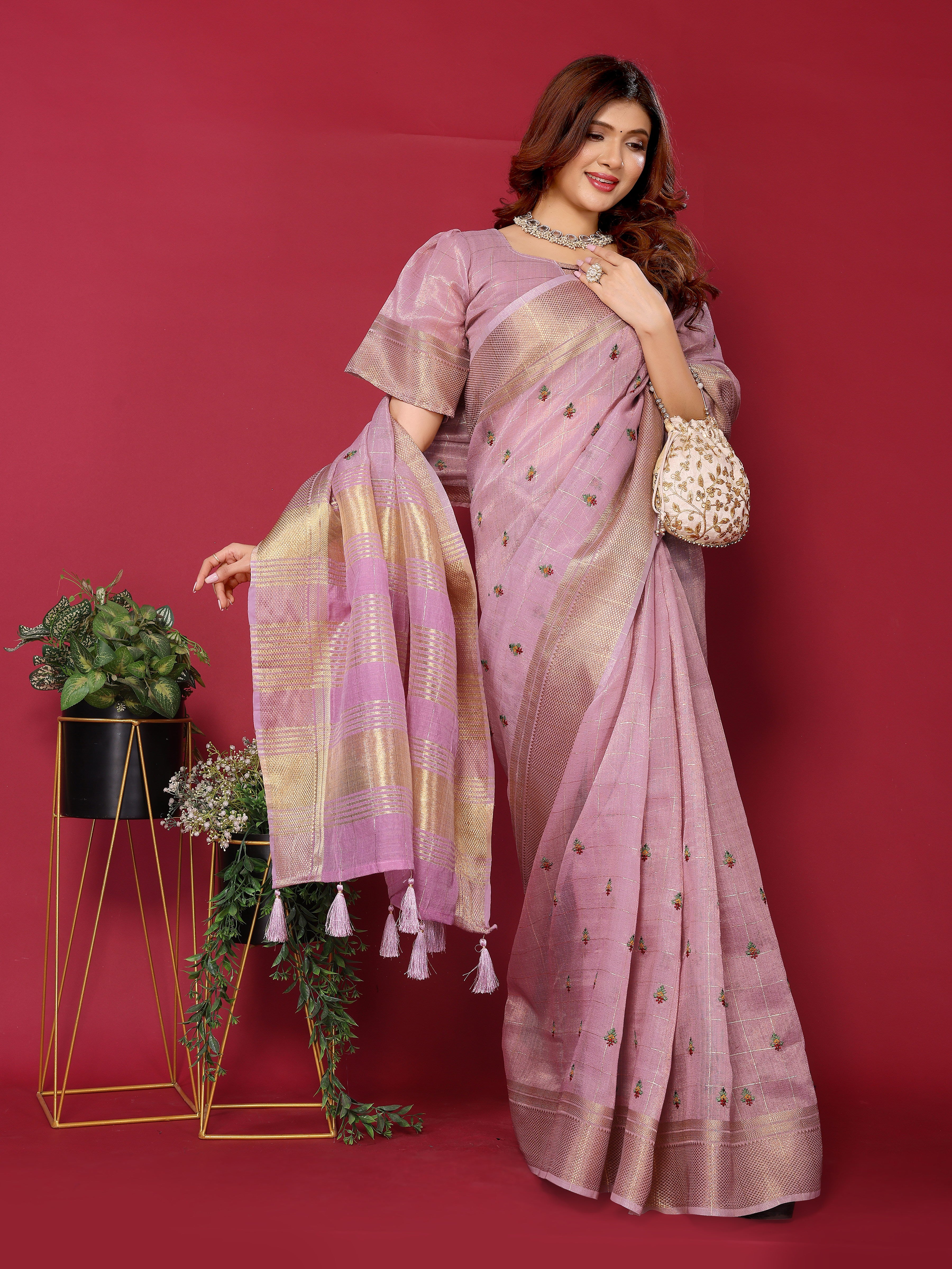 purple cotton silk saree embroidery